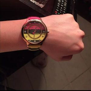 Betsey Johnson pink yellow striped watch